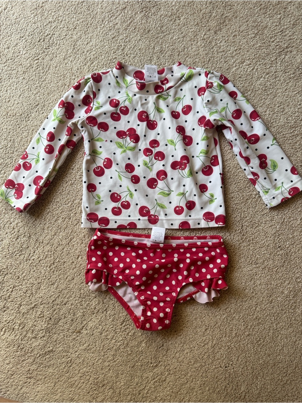 HB Baby Girl Cherry Two Piece Rash Guard Swimsuit 9-12M